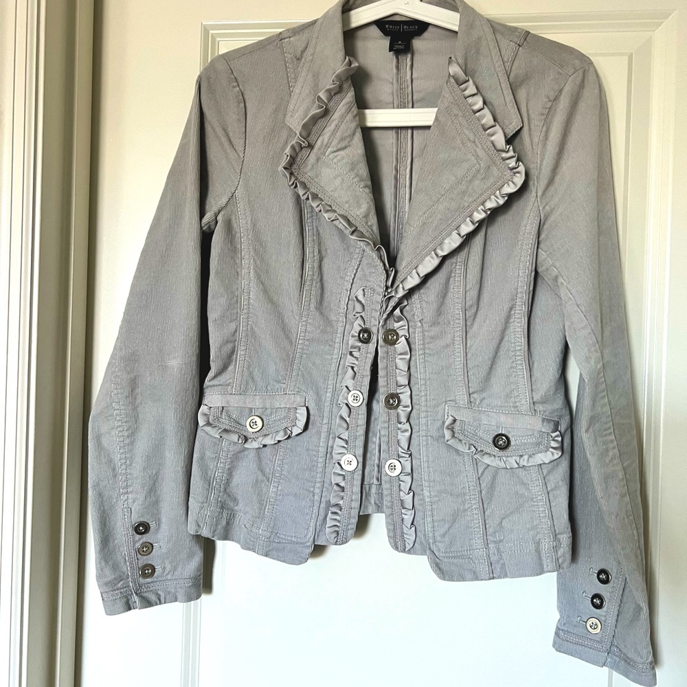 This is a corduroy jacket is very stylish and feminine.